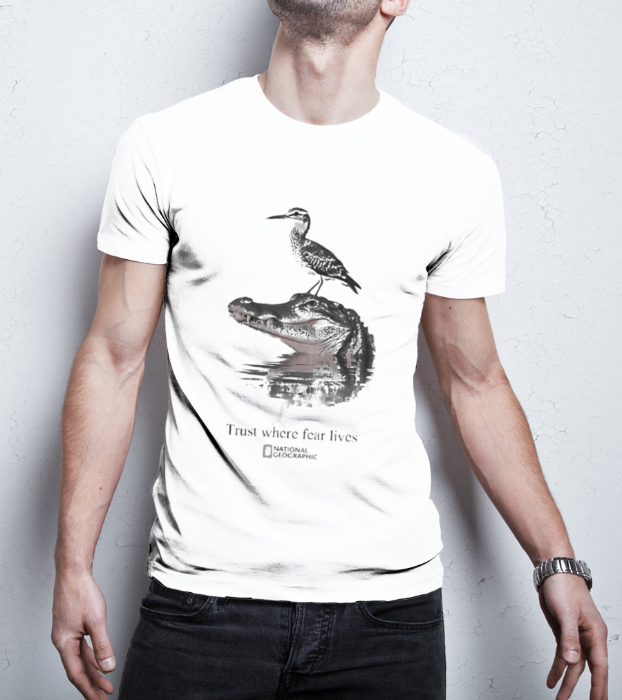 National Geographic Trust Where Fear Lives Alligator And Bird T-Shirt
