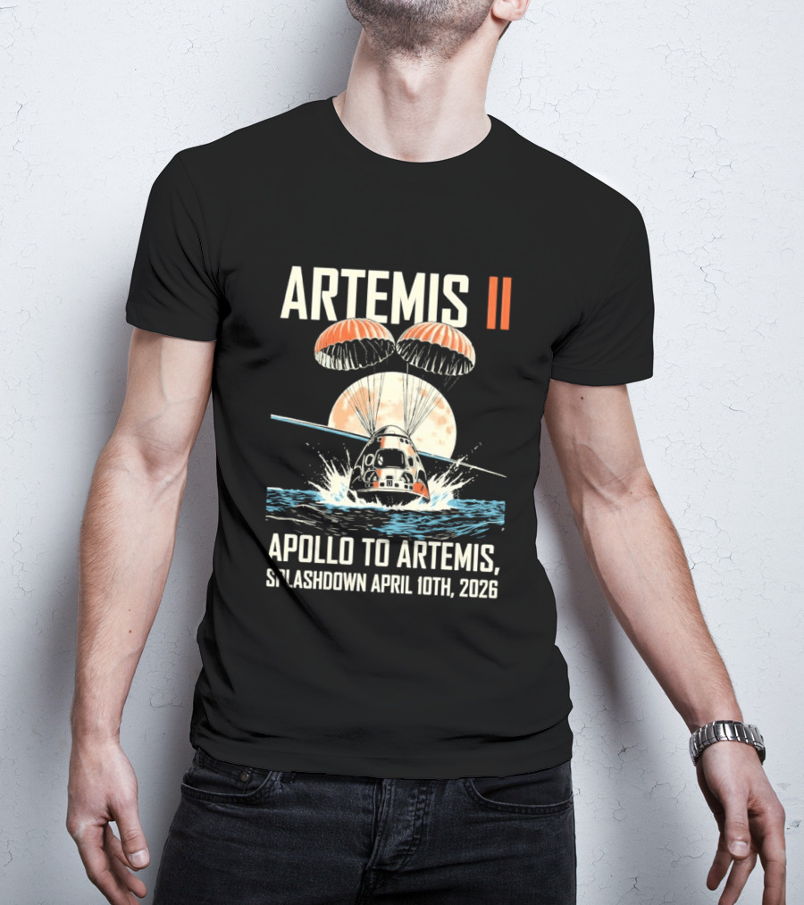 Artemis II Apollo To Artemis Splashdown April 10th 2026 Parachute Moon Ocean Scene T-Shirt