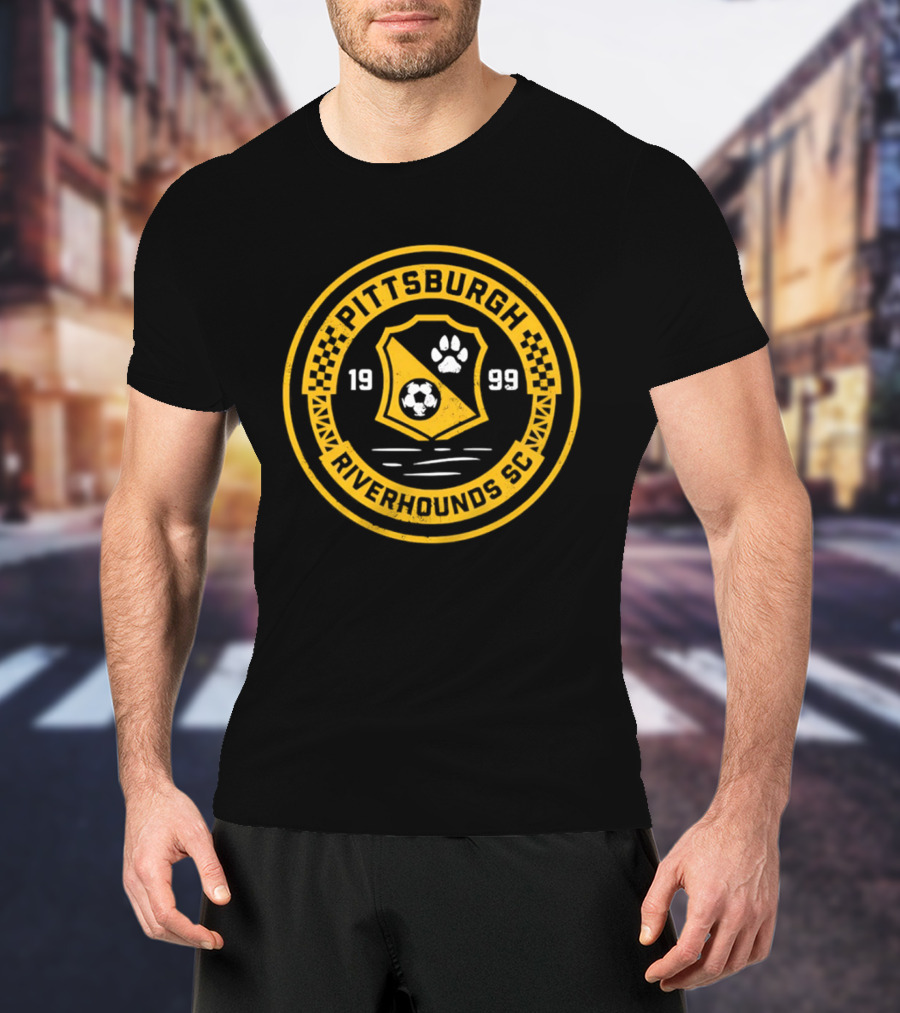 Pittsburgh Riverhounds SC Badge 1999 Soccer Paw Print T-Shirt