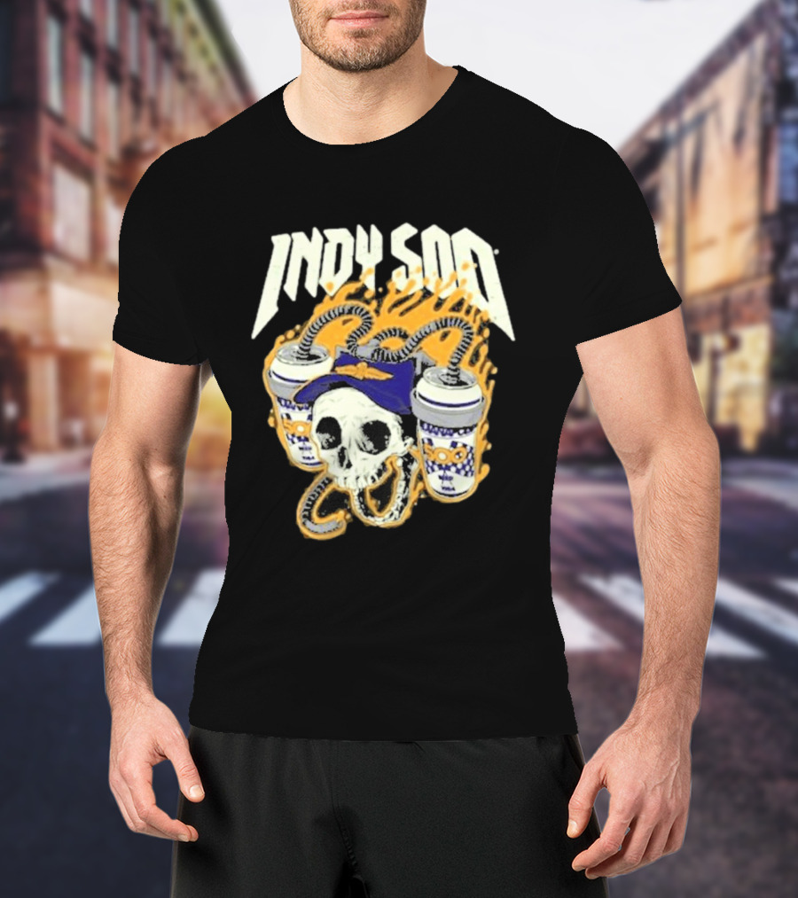 Indy 500 Skull With Flames And Racing Helmet T-Shirt