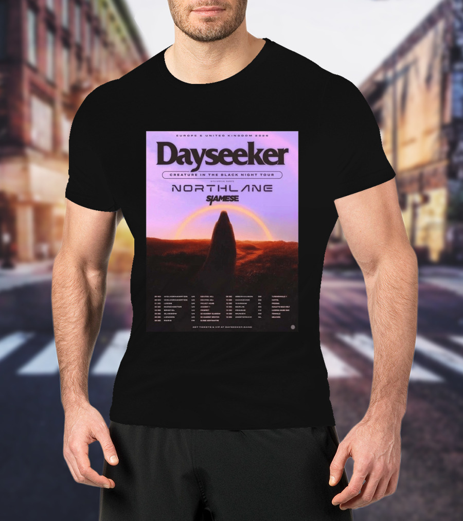Dayseeker Europe UK 2026 Creature In The Black Night Tour With Northlane And Siamese T-Shirt