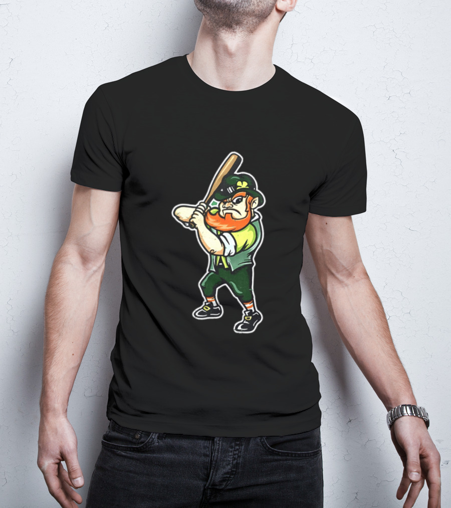 Leprechaun Saint Patrick's Day Baseball Player Iconic Irish T-Shirt