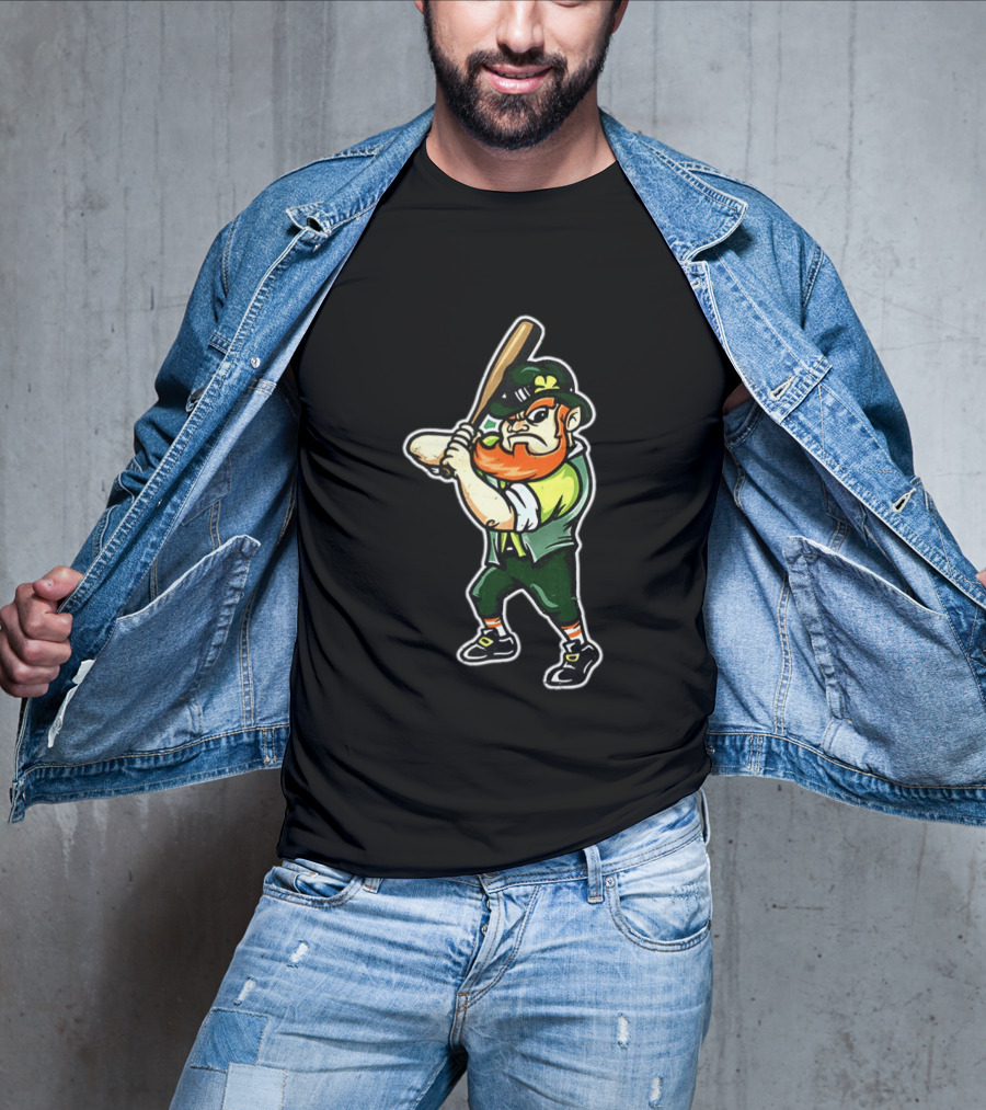 Leprechaun Saint Patrick's Day Baseball Player Iconic Irish T-Shirt
