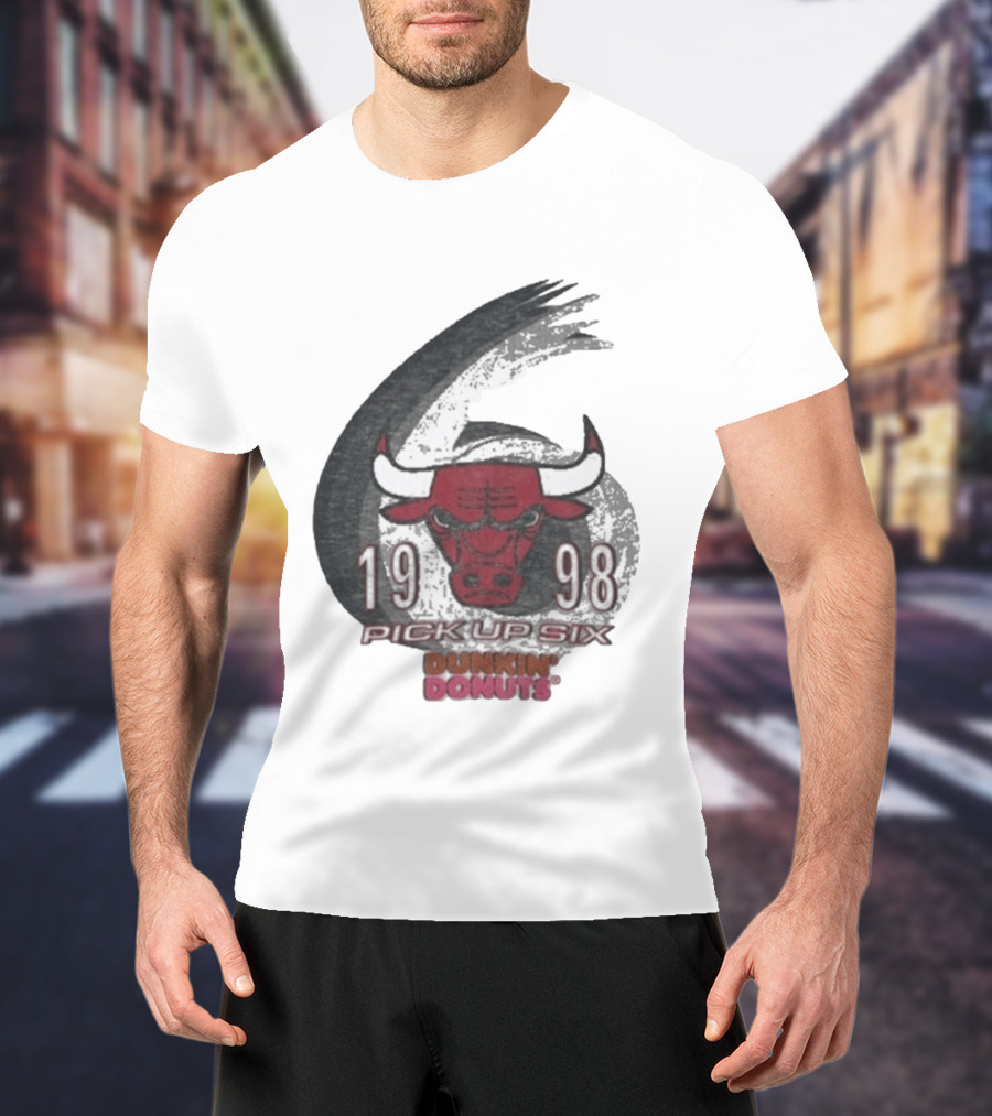 1998 Chicago Bulls Pick Up Six Dunkin' Donuts Promo T-Shirt