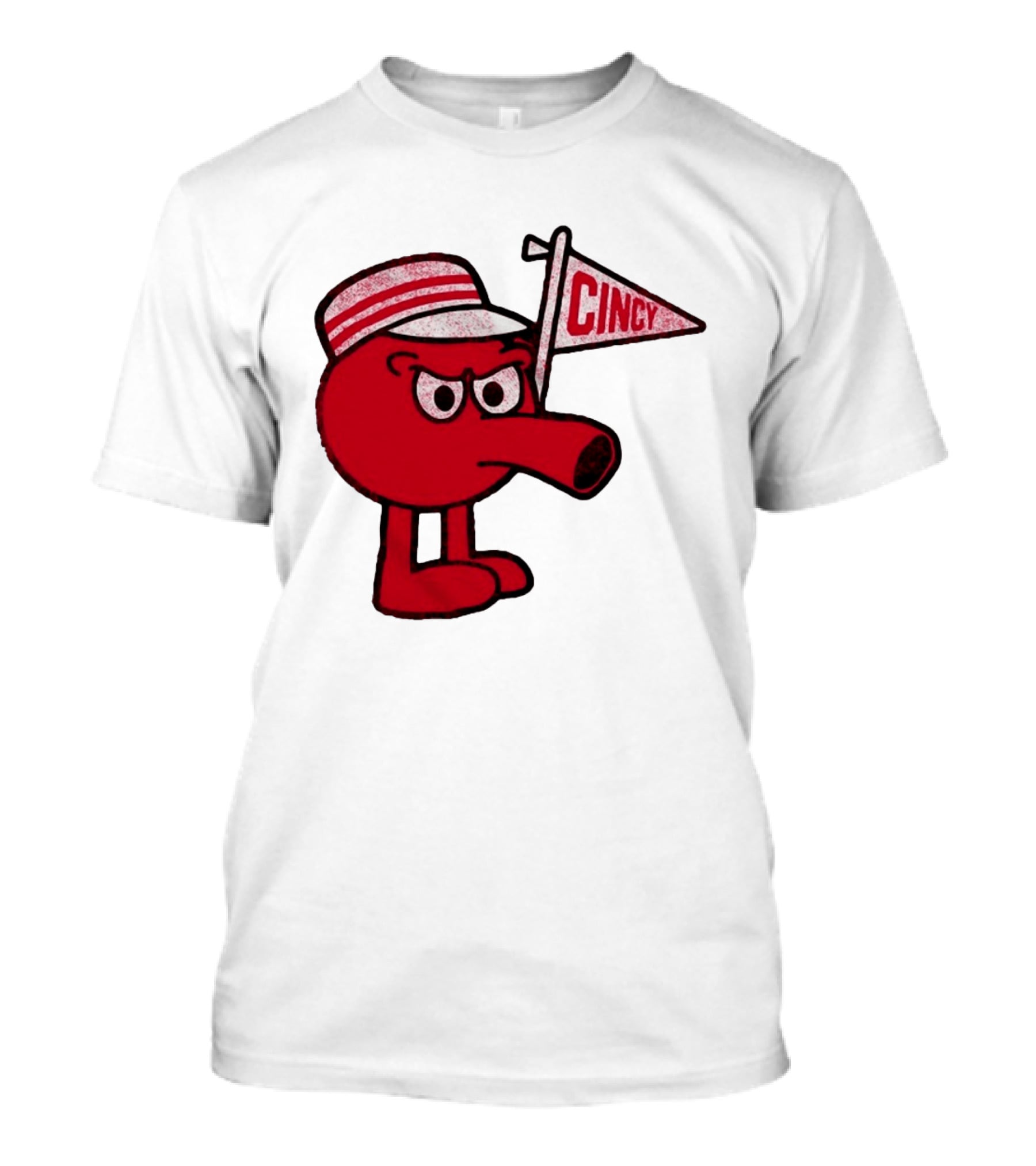 Cincy Redbert Cartoon Character With Striped Hat And Flag T-Shirt