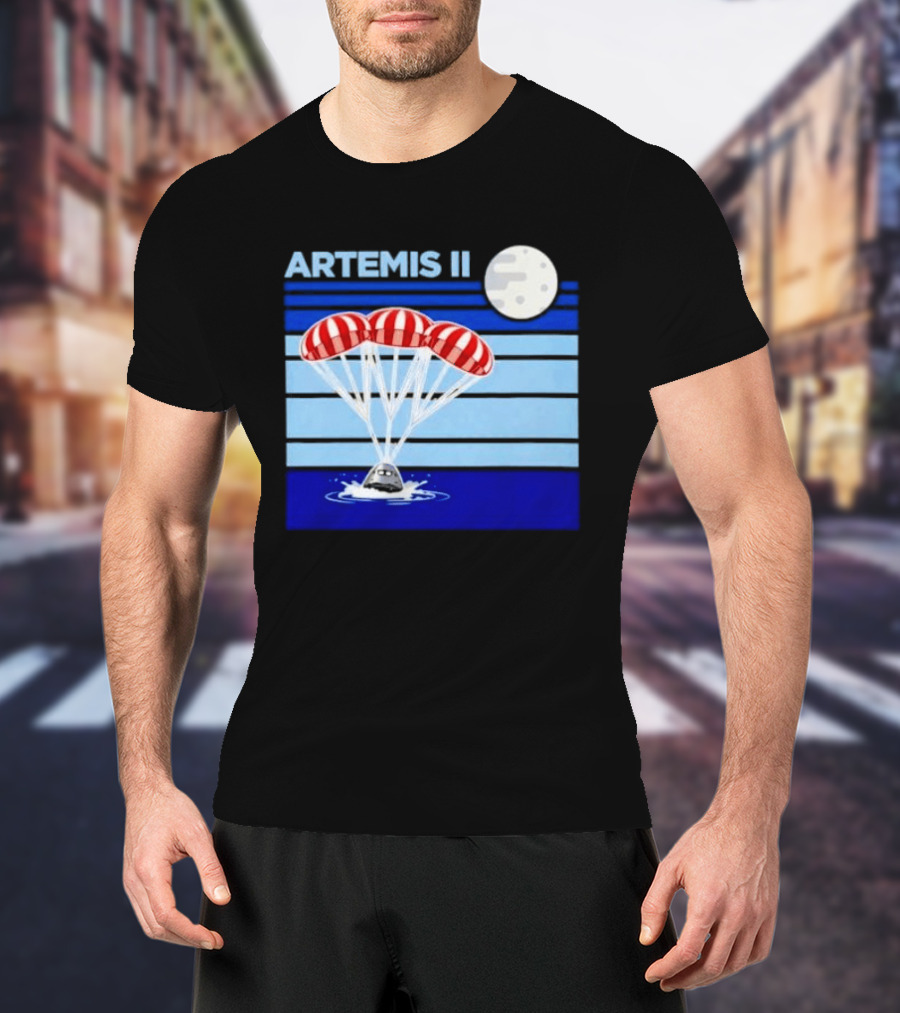 Artemis II Splashdown Red Parachutes Lunar Moon Landing T-Shirt