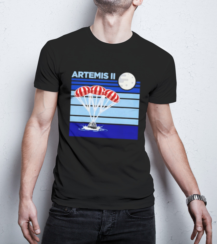 Artemis II Splashdown Red Parachutes Lunar Moon Landing T-Shirt