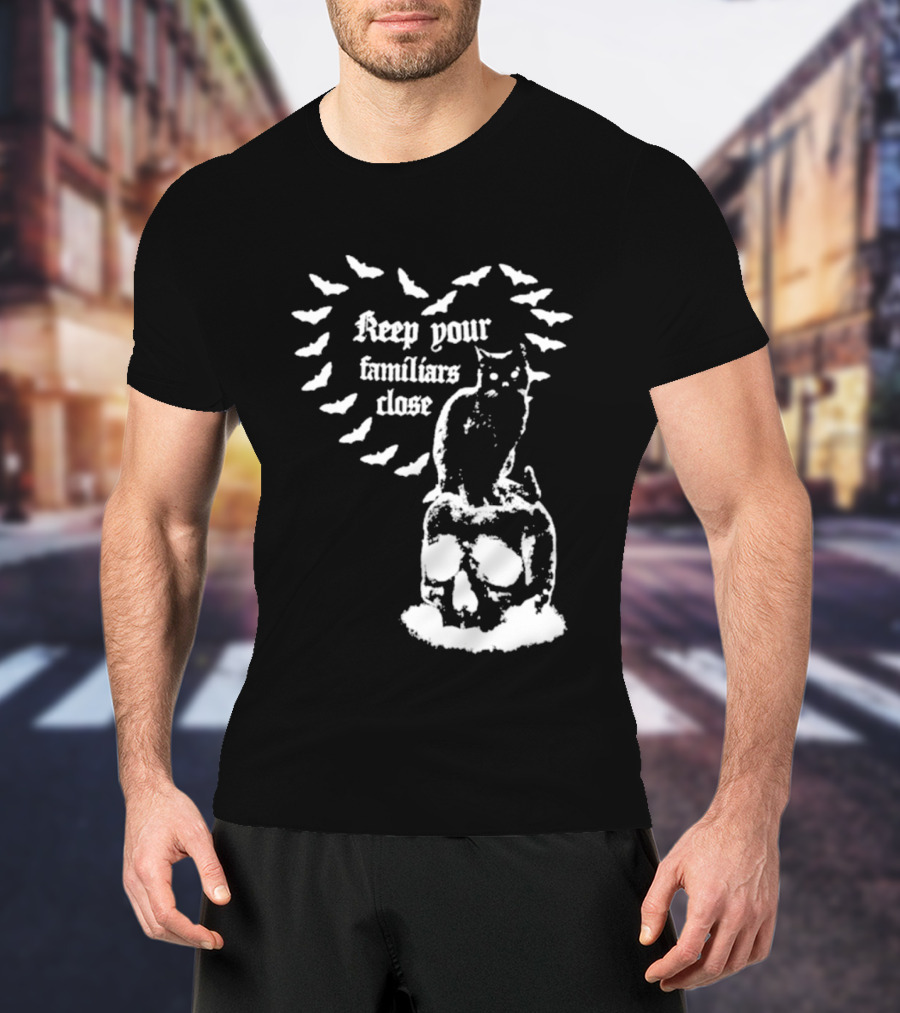 Keep Your Familiars Close Owl Skull And Bats T-Shirt