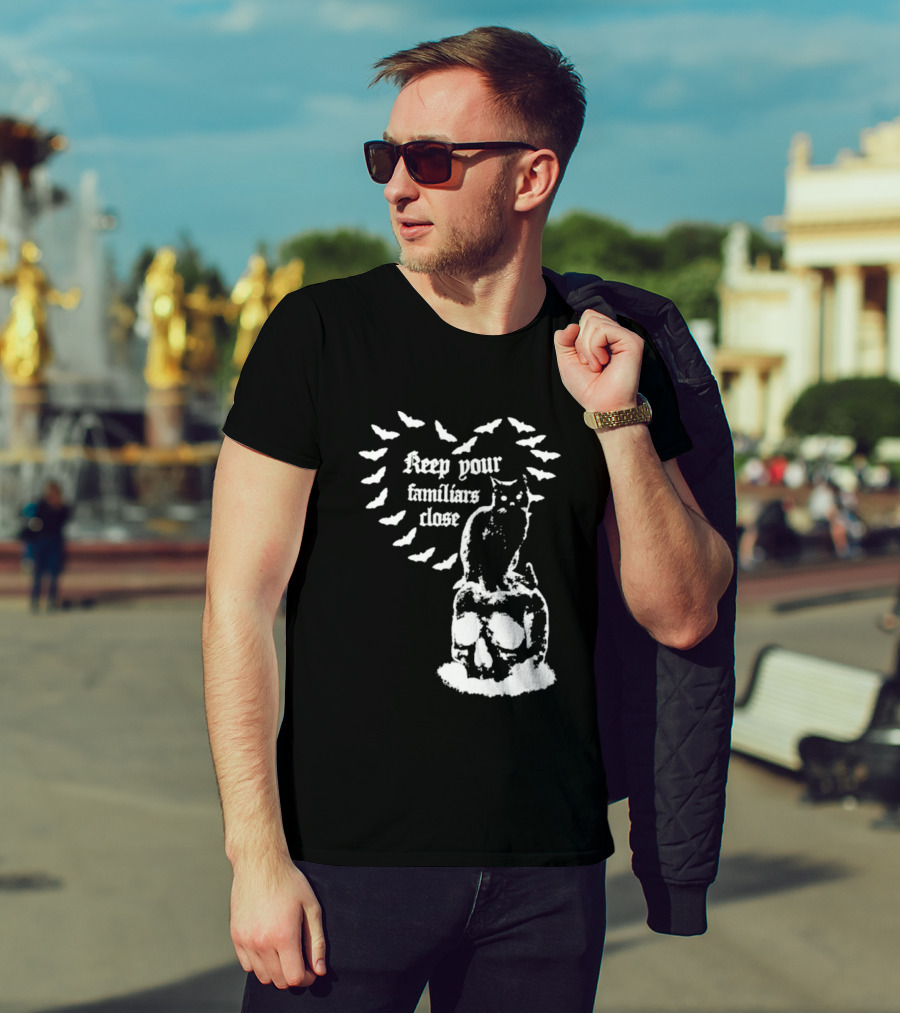 Keep Your Familiars Close Owl Skull And Bats T-Shirt
