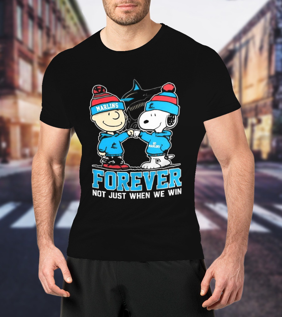 Charlie Brown Snoopy Miami Marlins Fist Bump Forever Not Just When We Win 2025 T-Shirt