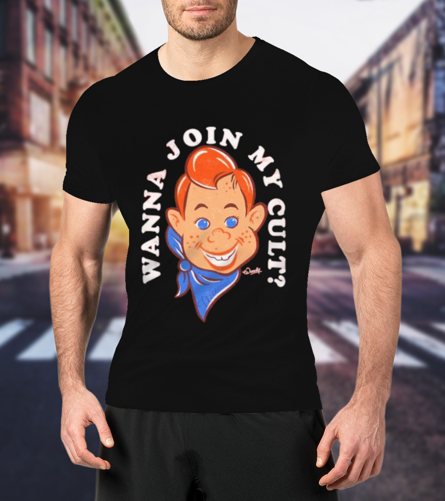 Woody Wanna Join My Cult Retro Style Cartoon Face And Blue Bandana T-Shirt