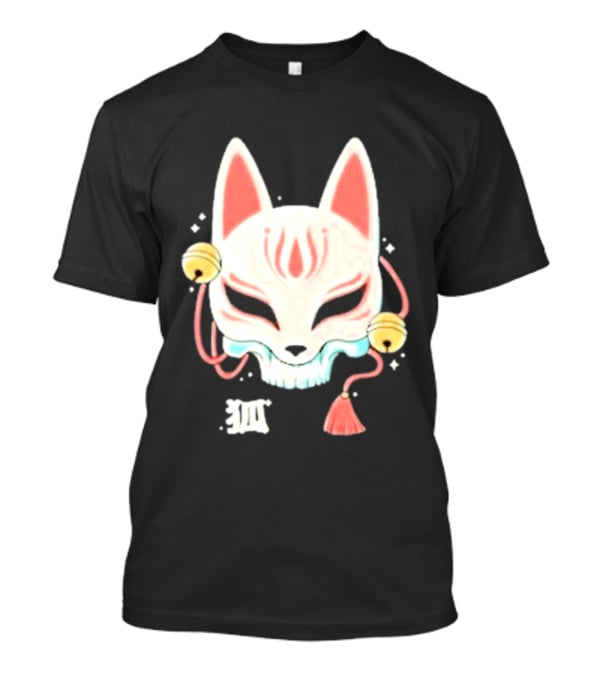 Lonely Club Kitsune Skull Mask With Bells And Kanji T-Shirt