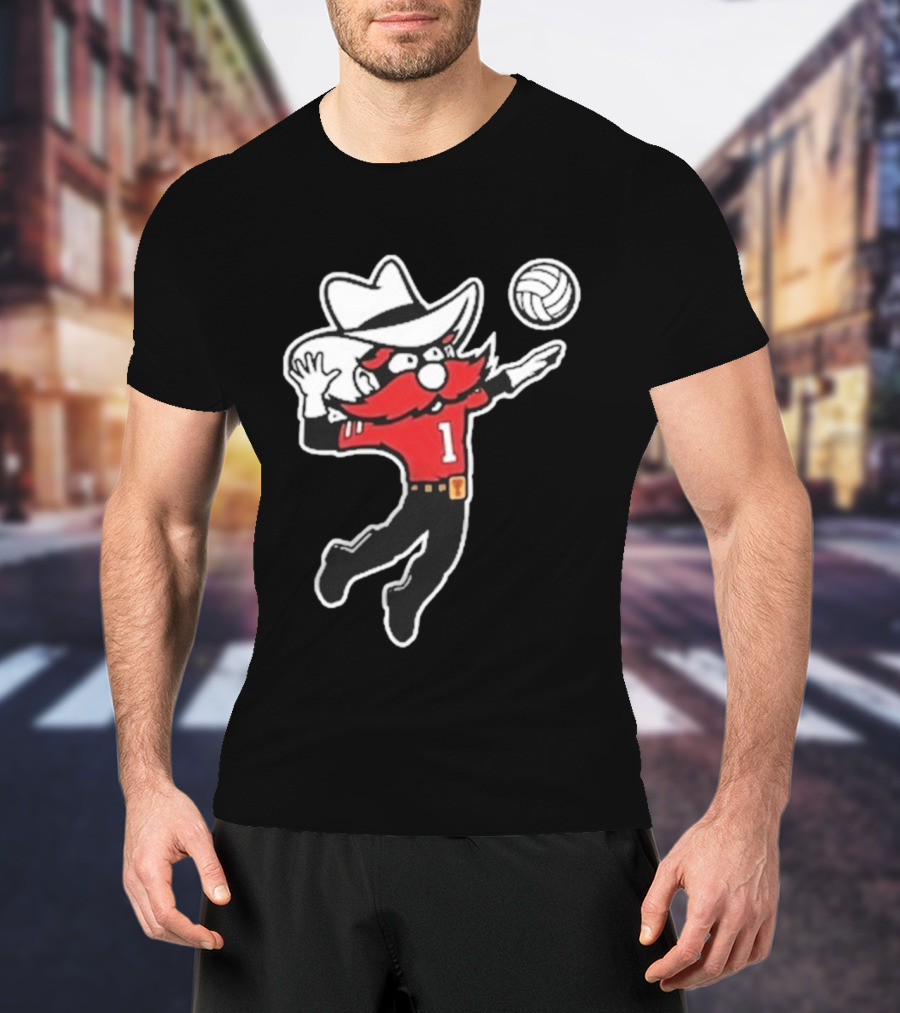 Raider Red Playing Volleyball Action T-Shirt