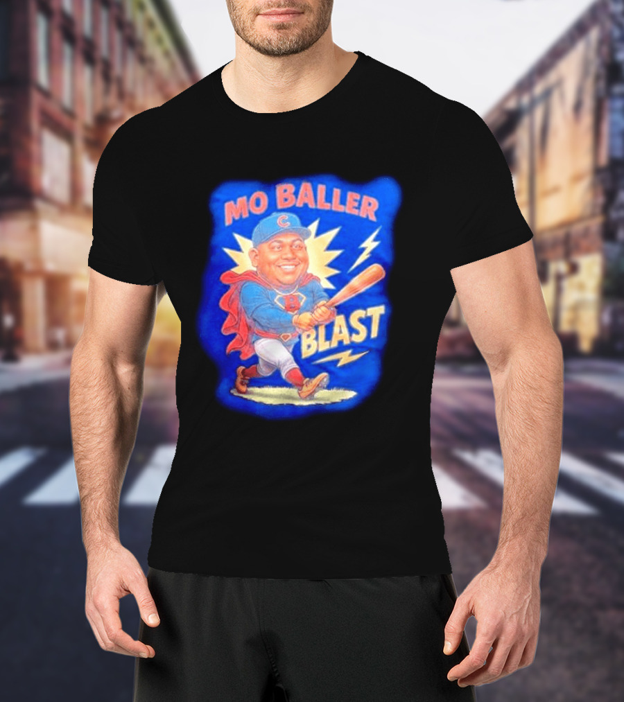 Mo Baller Blast Chicago Cubs Cartoon Superhero Baseball Player T-Shirt