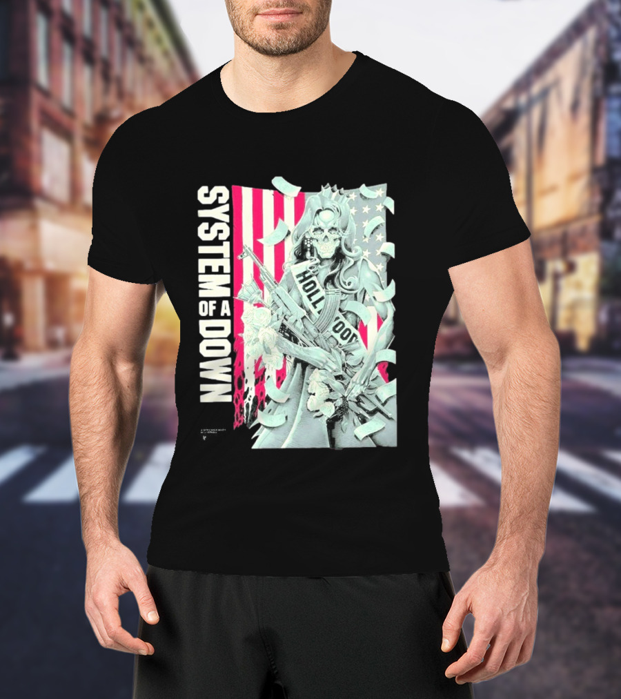 System Of A Down Limited Edition By Luke Preece American Gun Roses T-Shirt