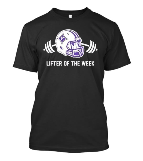 Furman Paladins Lifter Of The Week Helmet Logo With Weights T-Shirt