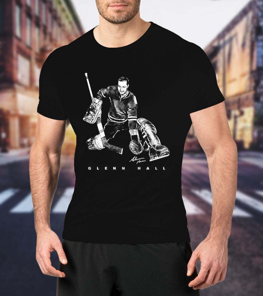 Glenn Hall Chicago Blackhawks Hockey Bitmap Vintage Style Goalie Iconic Pose T-Shirt