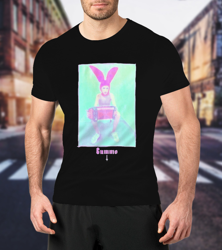 Gummo Bunny With Accordion And Pink Ears T-Shirt
