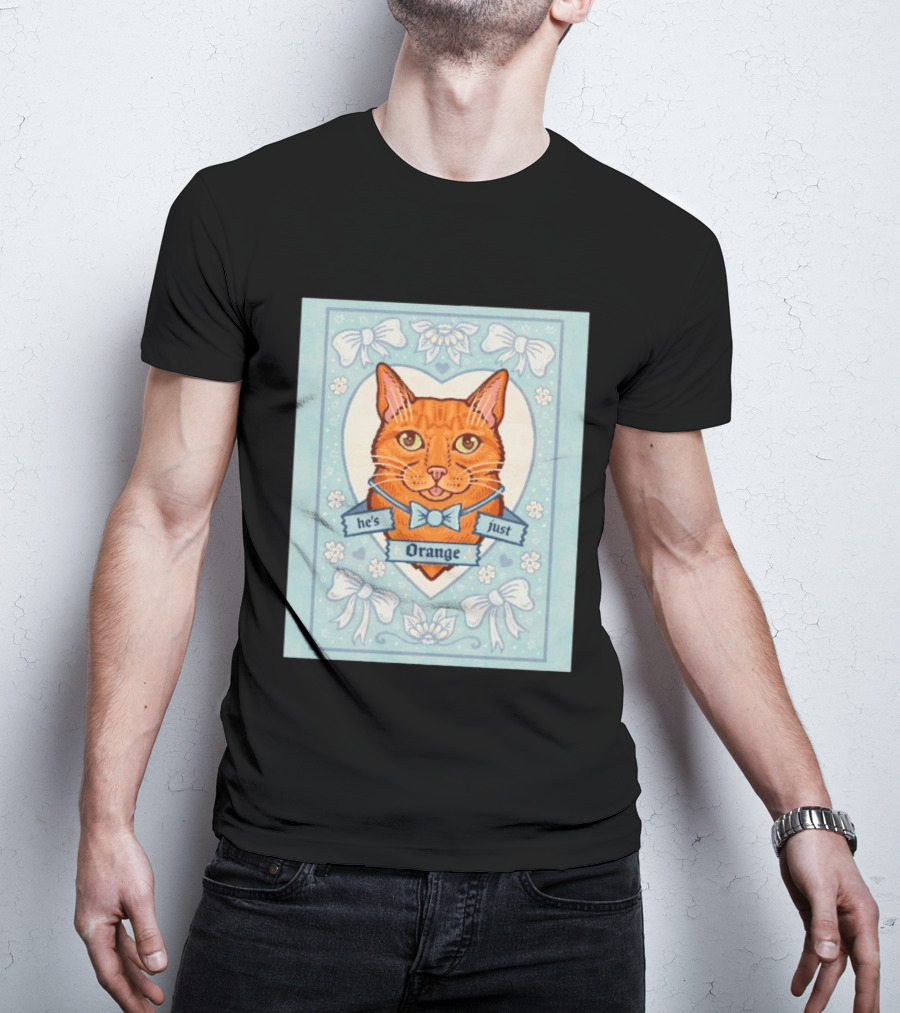 He's Just Orange Cat Floral Bow Blue T-Shirt