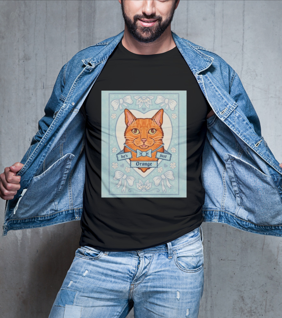 He's Just Orange Cat Floral Bow Blue T-Shirt