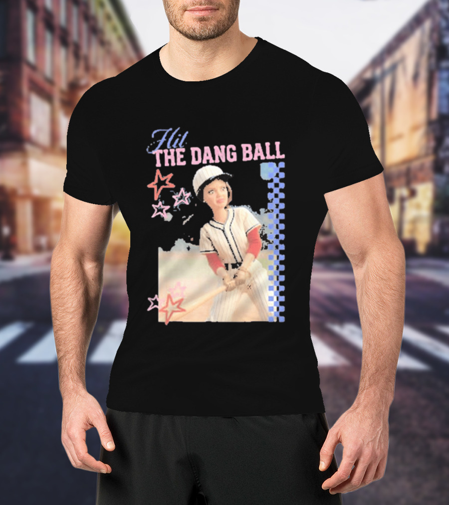Hit The Dang Ball Vintage Baseball Player With Stars And Blue Checkerboard T-Shirt