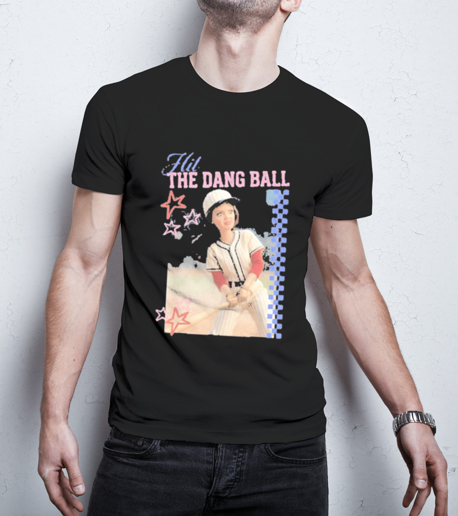 Hit The Dang Ball Vintage Baseball Player With Stars And Blue Checkerboard T-Shirt