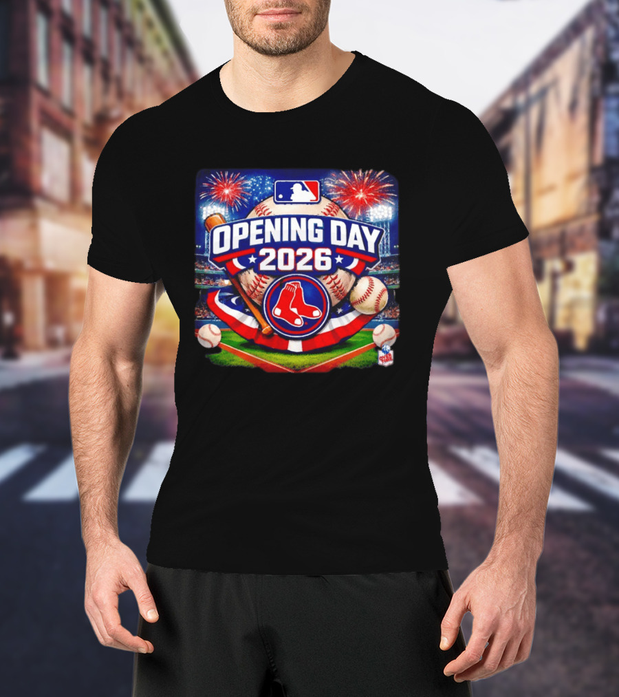 Boston Red Sox MLB Opening Day 2026 Baseball Season Fireworks Stadium T-Shirt