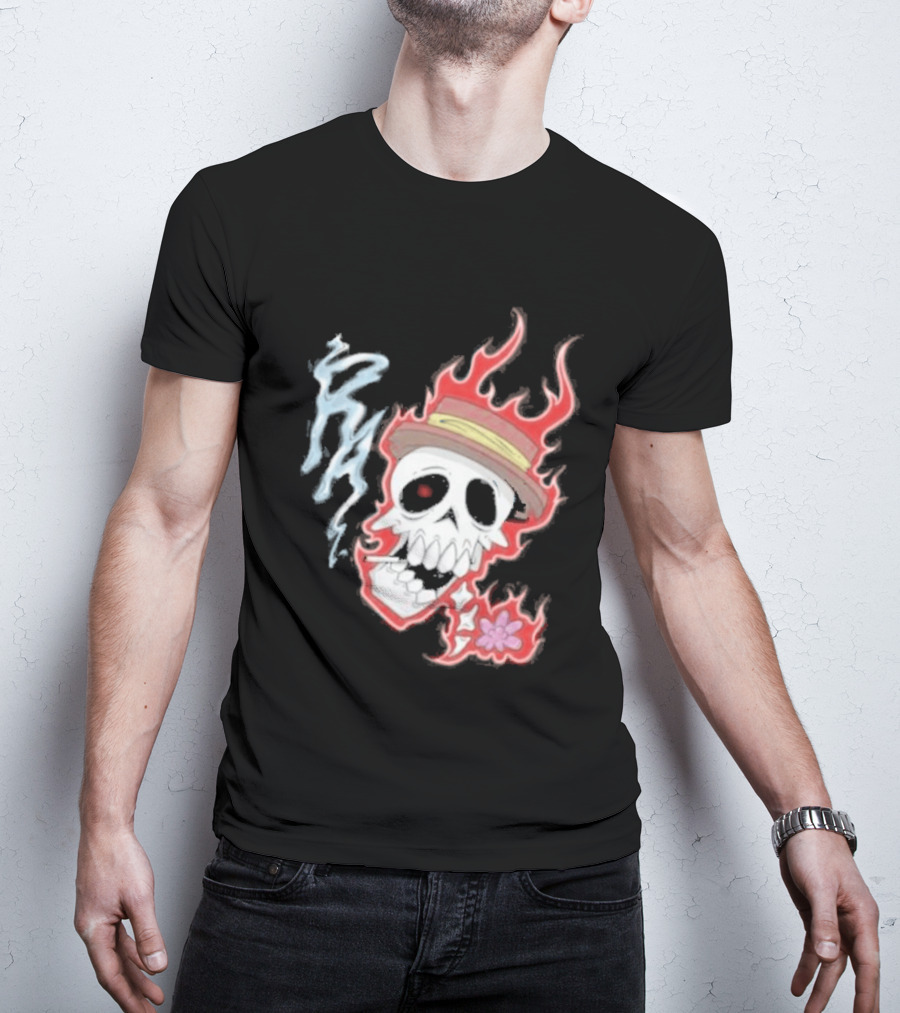 Rare Americans Skull With Flames And Hat Flower T-Shirt