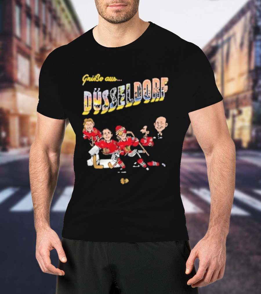 Grüße Aus Düsseldorf Chicago Blackhawks Classic Ice Hockey Scene T-Shirt
