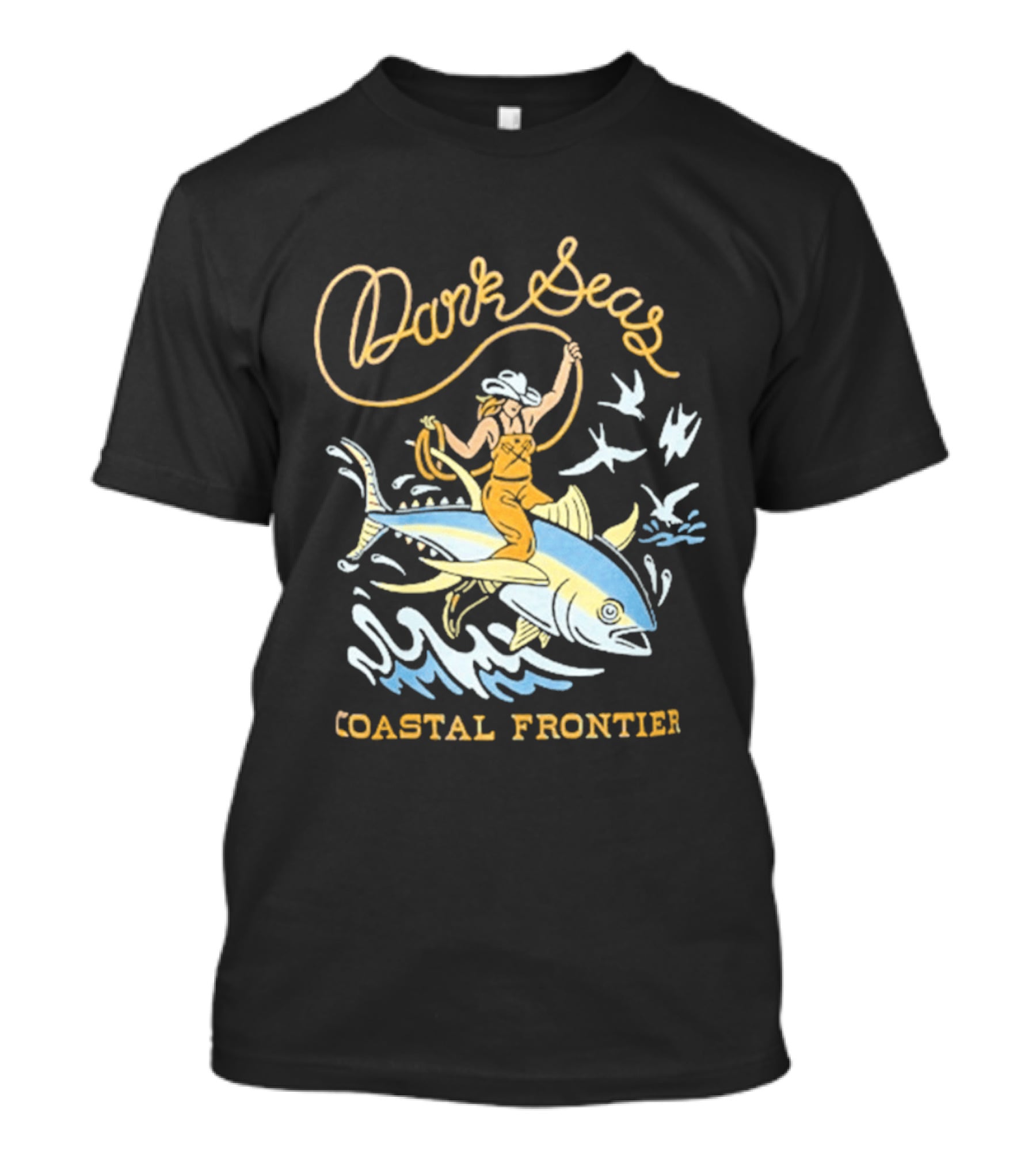 Dark Seas Coastal Frontier Ride 'em Wet Adventure Ocean Cowboy On Fish T-Shirt