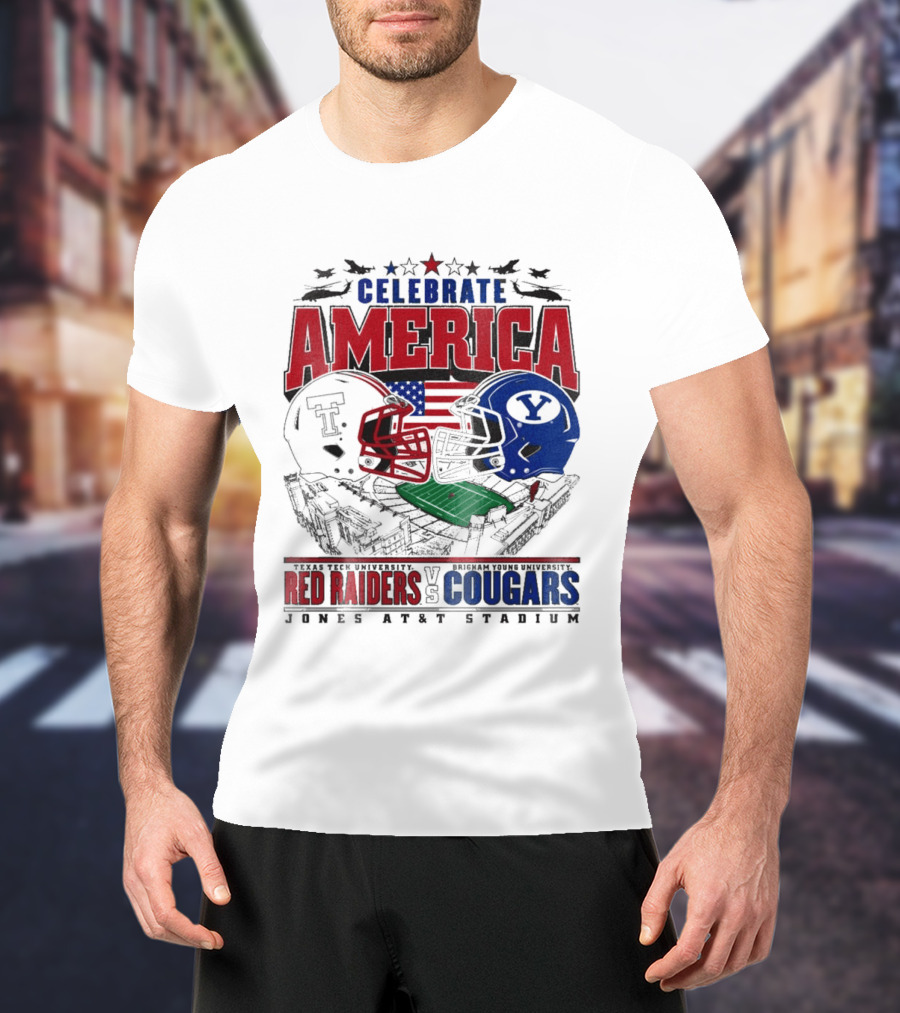 Celebrate America Game Day 2025 Texas Tech Red Raiders Vs Brigham Young Cougars Jones AT&T Stadium T-Shirt