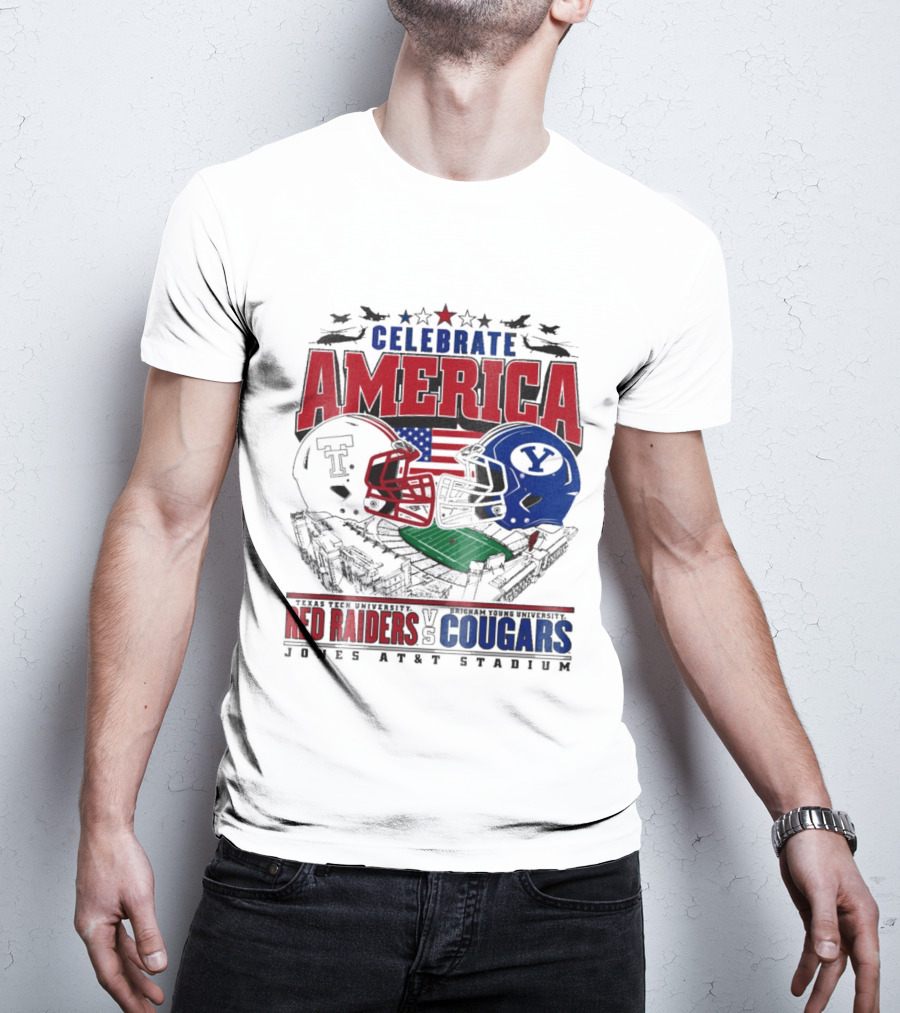 Celebrate America Game Day 2025 Texas Tech Red Raiders Vs Brigham Young Cougars Jones AT&T Stadium T-Shirt