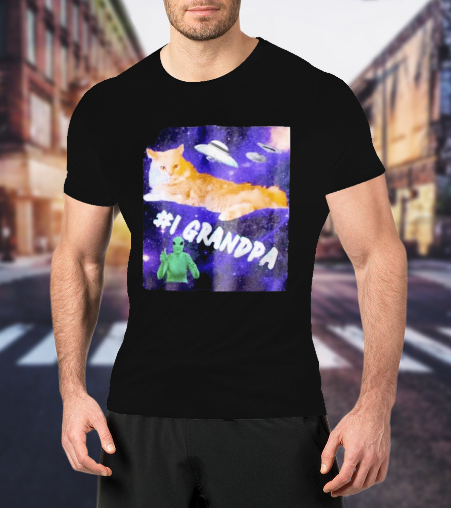 #1 Grandpa Cat Collage Alien And UFO Space T-Shirt