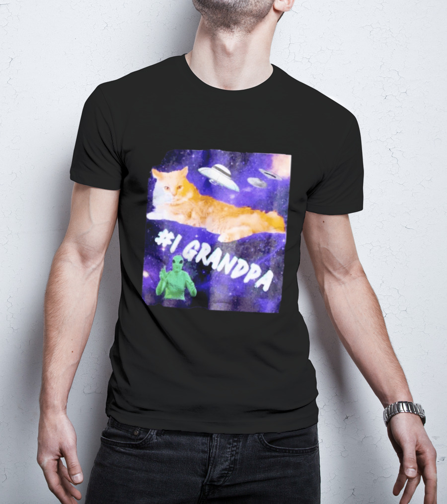 #1 Grandpa Cat Collage Alien And UFO Space T-Shirt