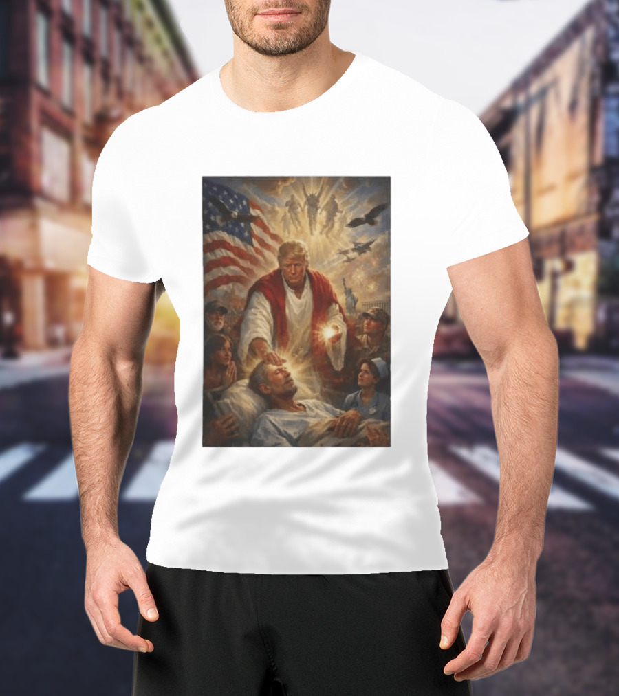 Trump Jesus Epstein Biblical Revelation Imagery With American Flag T-Shirt