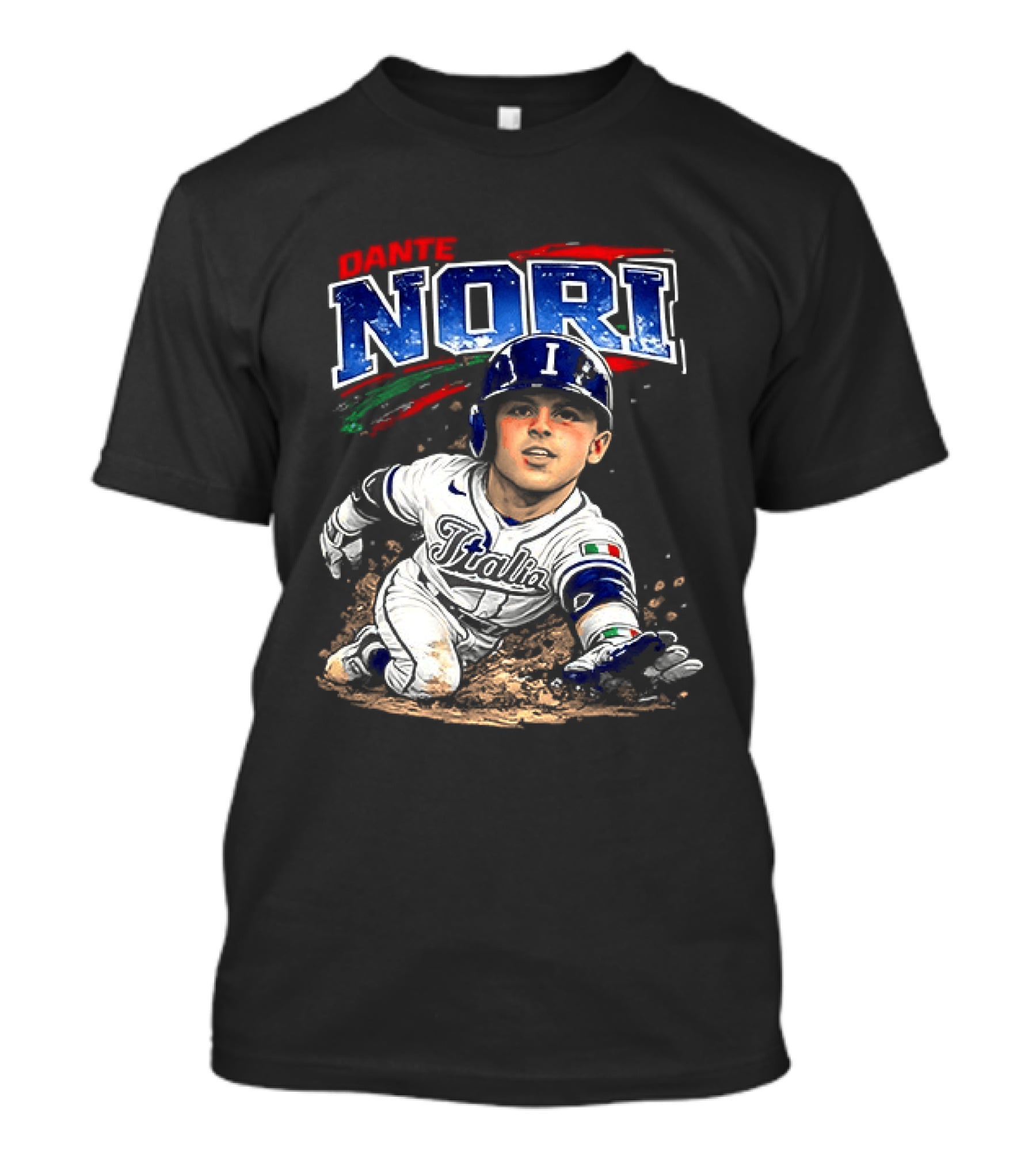 Dante Nori Italy Baseball Classic Caricature Sliding Player T-Shirt