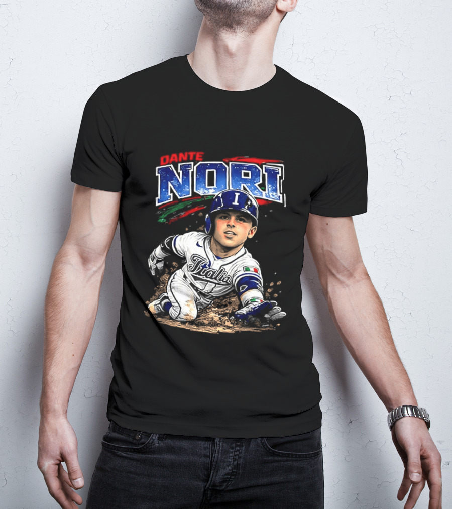 Dante Nori Italy Baseball Classic Caricature Sliding Player T-Shirt