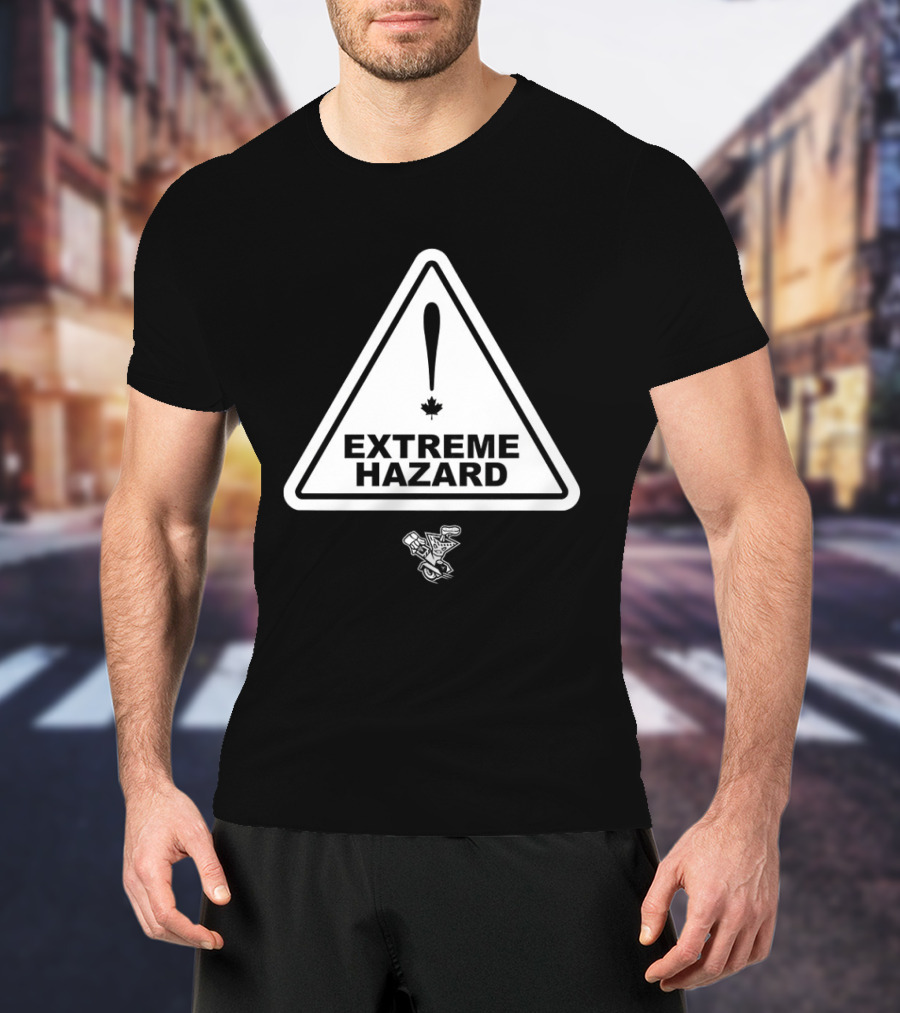 Extreme Hazard Attention Canadians Warning Sign Icon Canada Maple Leaf Moto T-Shirt