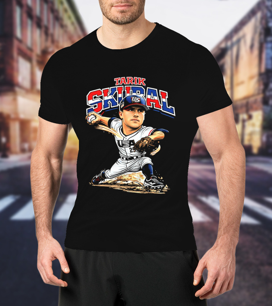Tarik Skubal USA Baseball Classic Pitcher Caricature T-Shirt