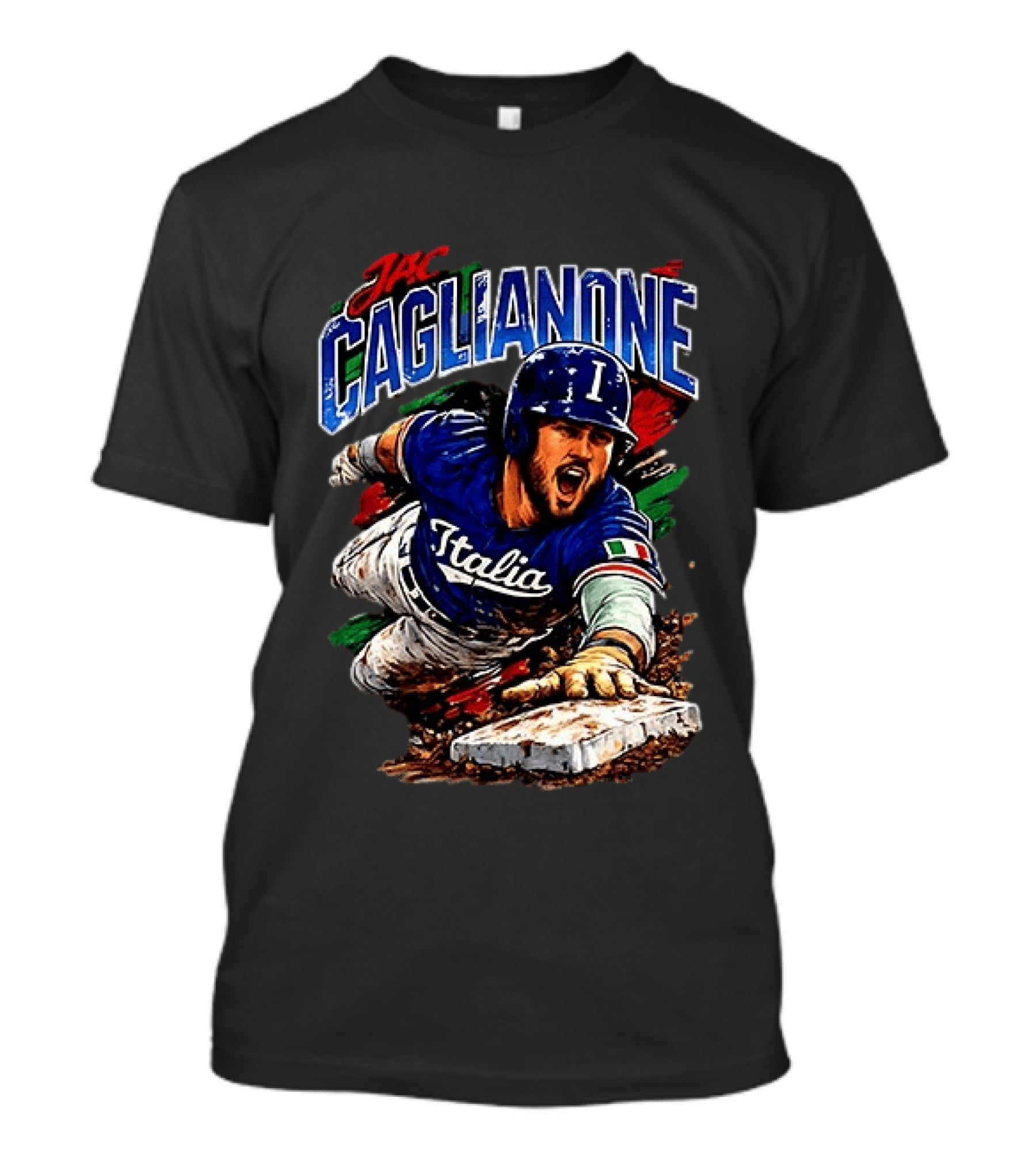 Jac Caglianone Italy Baseball Slide Dynamic Action Caricature T-Shirt