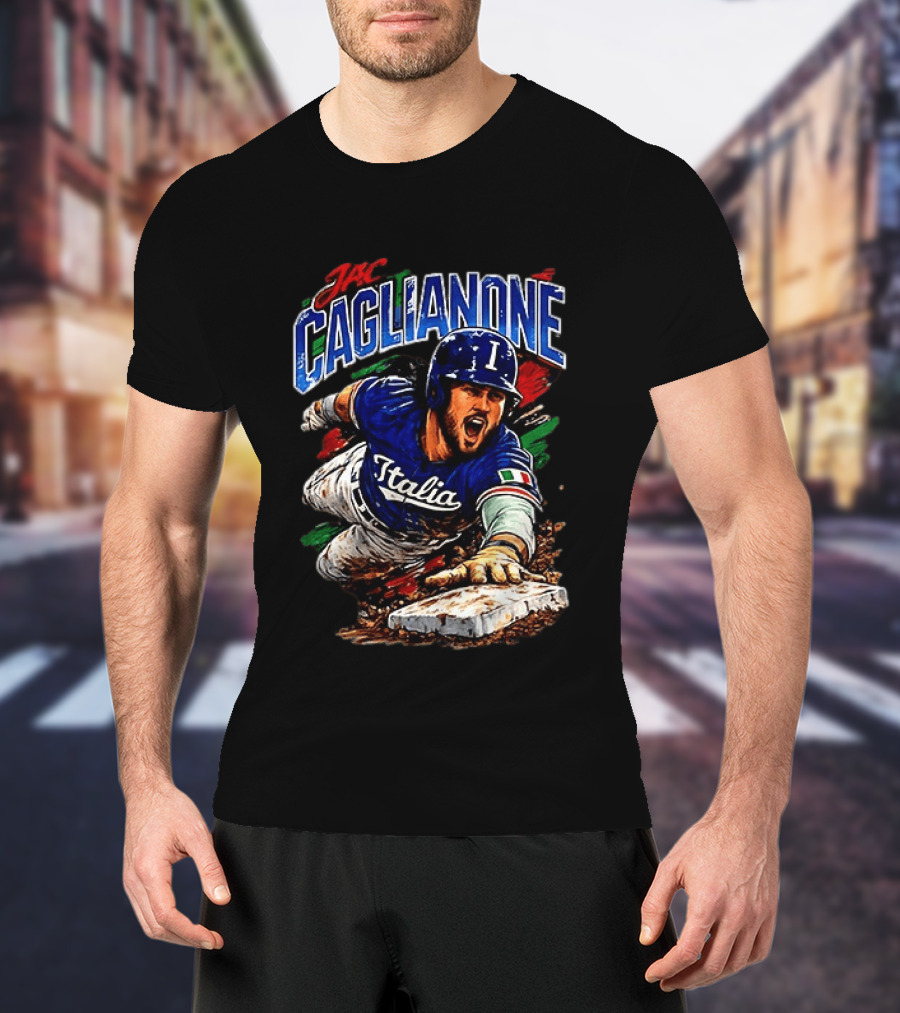 Jac Caglianone Italy Baseball Slide Dynamic Action Caricature T-Shirt