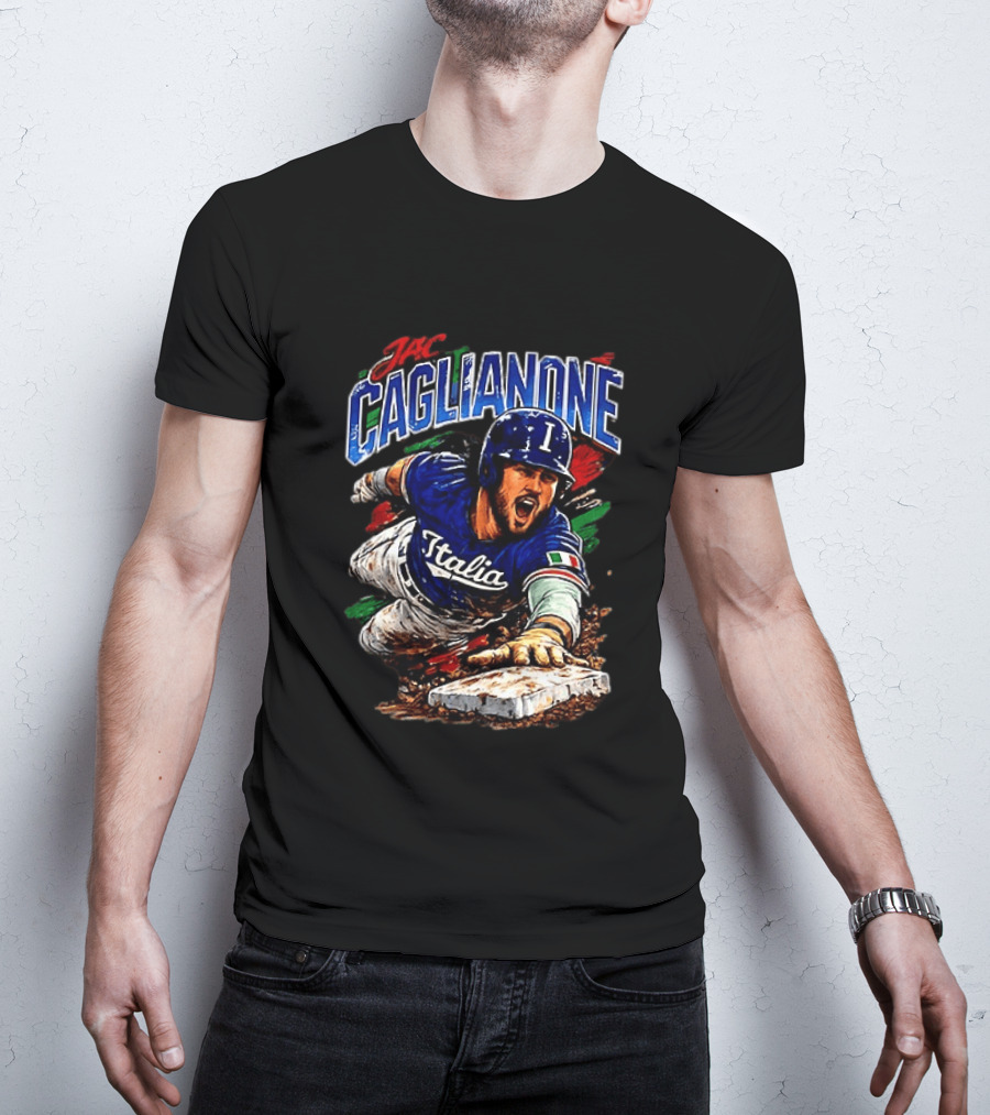 Jac Caglianone Italy Baseball Slide Dynamic Action Caricature T-Shirt