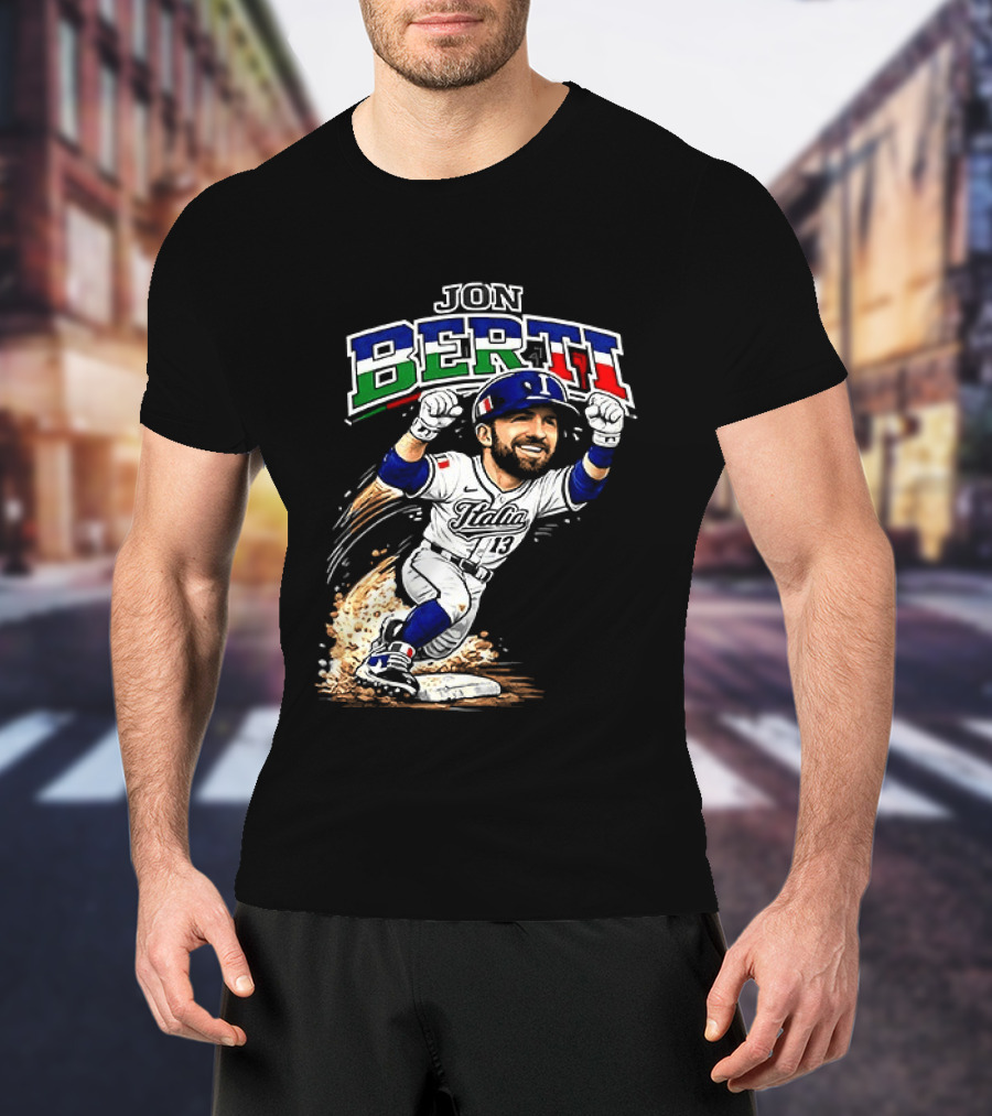 Jon Berti Italy Baseball Classic Caricature 13 T-Shirt