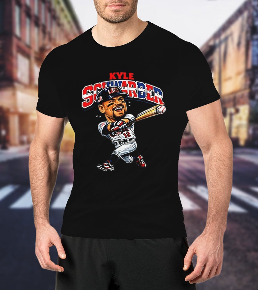 Kyle Schwarber USA Baseball Classic Caricature 12 Jersey Patriotic Batting T-Shirt