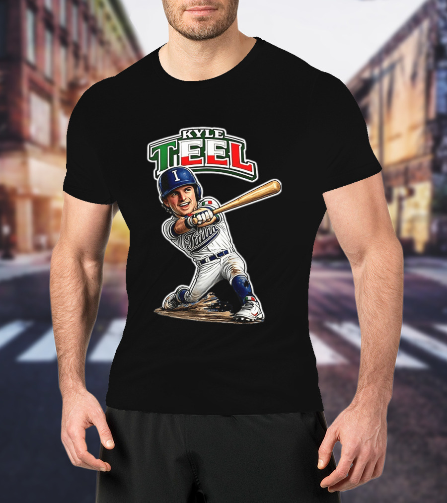 Kyle Teel Italy Baseball Classic Caricature Italy Flag Colors Batting Action T-Shirt