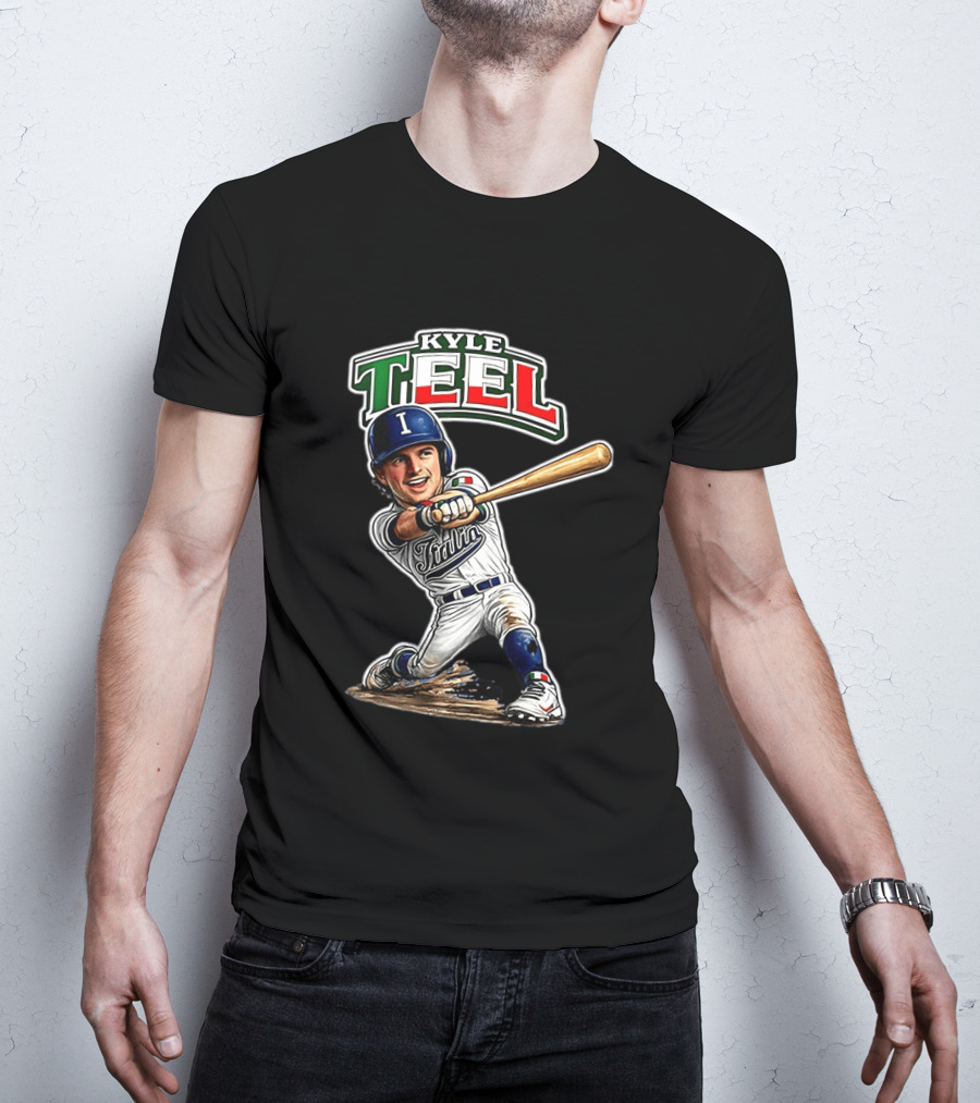 Kyle Teel Italy Baseball Classic Caricature Italy Flag Colors Batting Action T-Shirt