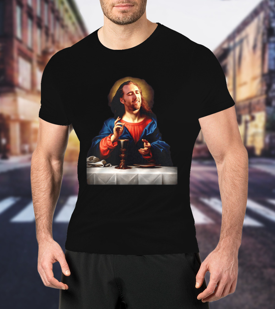 Nic Jesus Blessing The Bread And Wine Iconic Meme Mashup T-Shirt