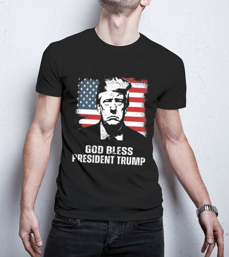 God Bless President Trump American Flag Iconic Style 2024 T-Shirt