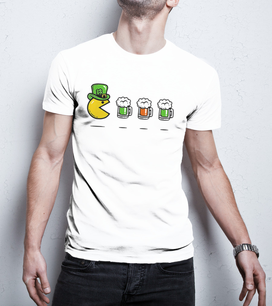 Pac Man St Patrick's Day Leprechaun Hat With Green Beer S T-Shirt