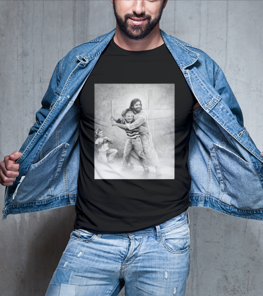 Jesus As A Coach With Children Playing Baseball In Front Of A Cross T-Shirt